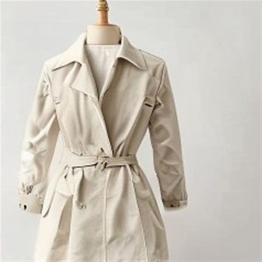 Beige Belted Trench Coat - front view